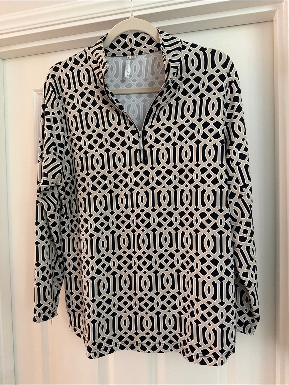 Lulu-B Black and White Geometric 1/4 Zip Pullover